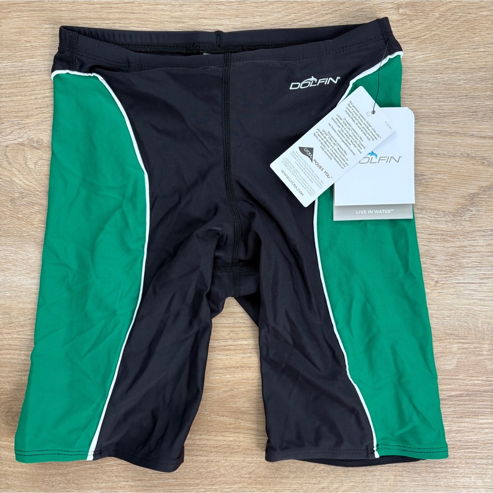 NWT Men's Dolfin Team Panel Jammer Swimsuit - Size 28 Black/Forest Green